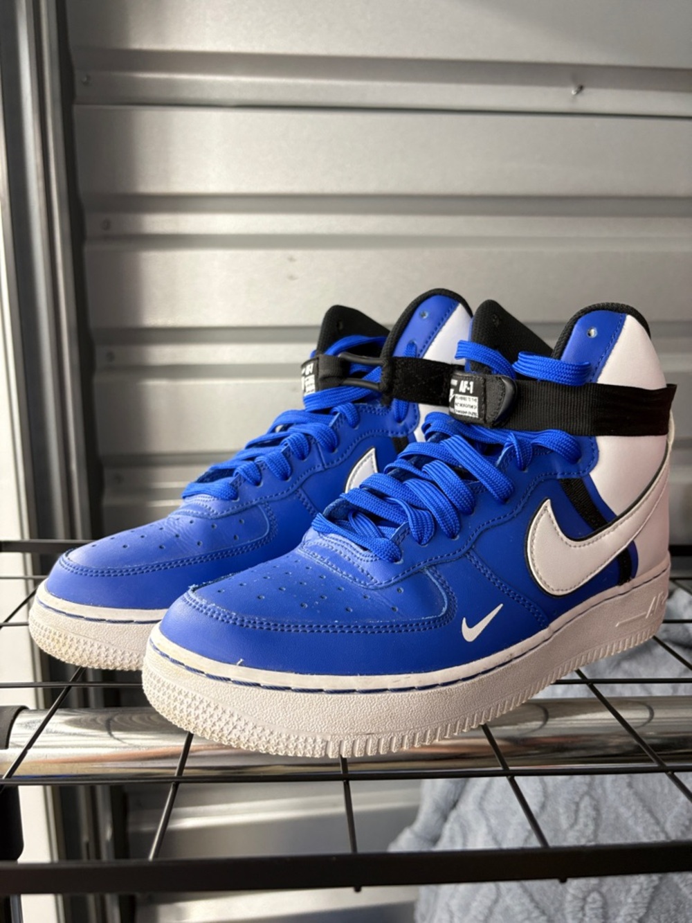 Nike Blue and White Air Force 1 High Top Sneakers
